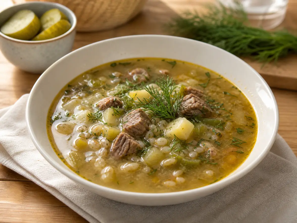 Рассольник с перловкой